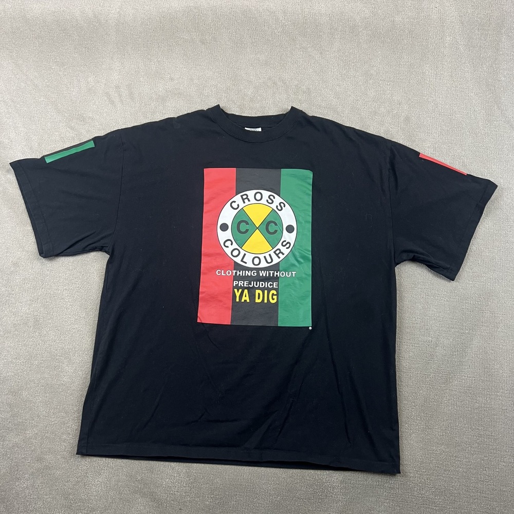 Cross Colours Ya Dig T-Shirt Mens XL Black Graphic Tee 90s Streetwear Hip Hop